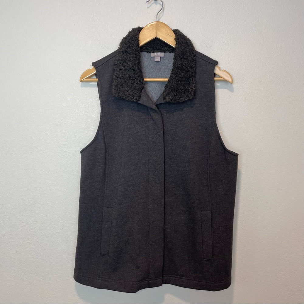 J Jill Faux Sherpa Fleece Lined Snap Button Vest Cozy Size Large